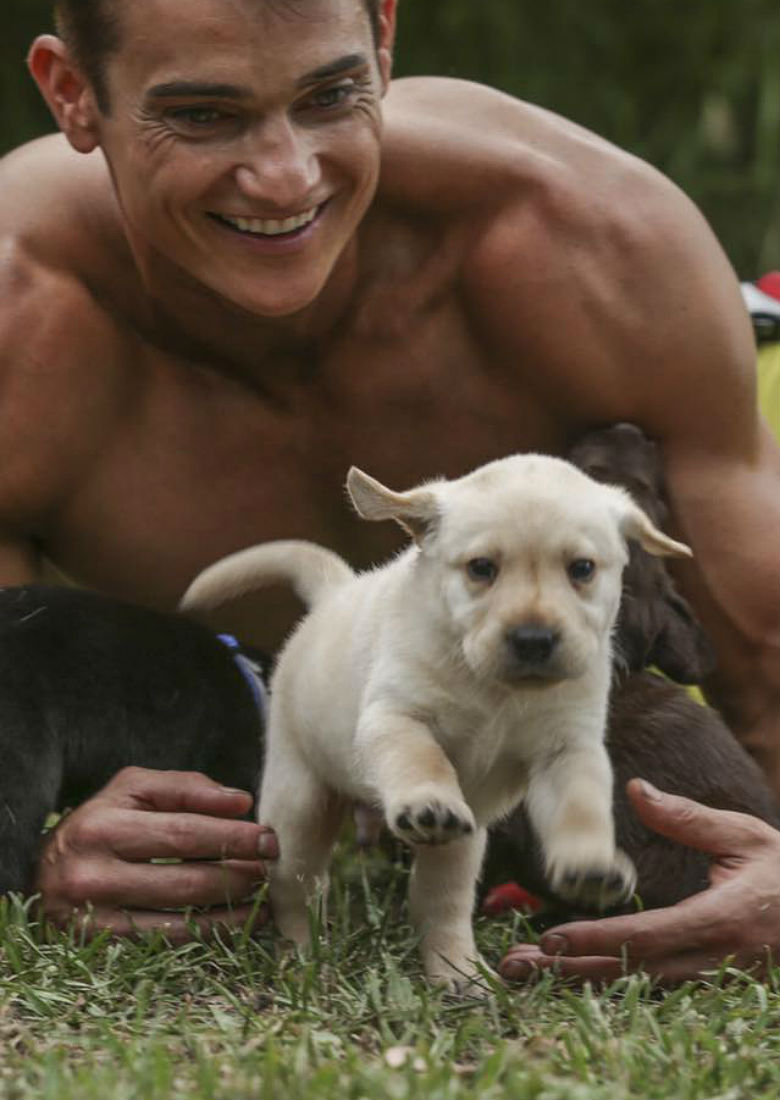 Firefighters and puppies