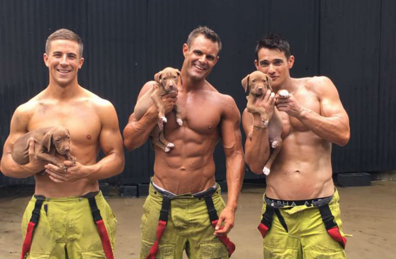 Firefighters and puppies