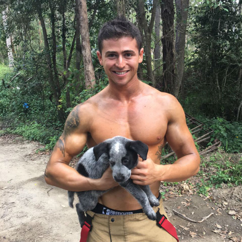 Firefighters and puppies