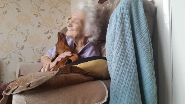 grandma and puppy