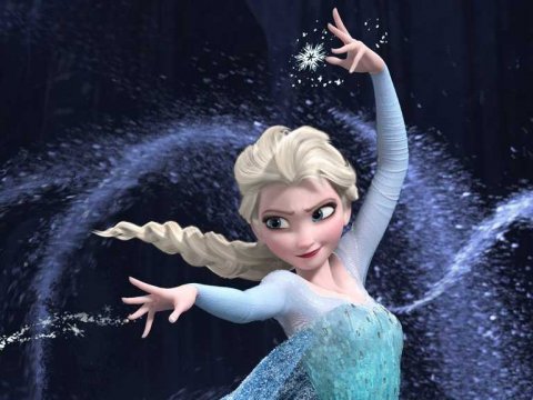 Elsa from Frozen is gracefully dancing in the snow.