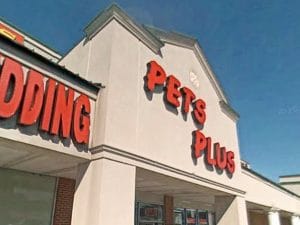 A Google Street View of a Pets Plus store offering natural pet products.