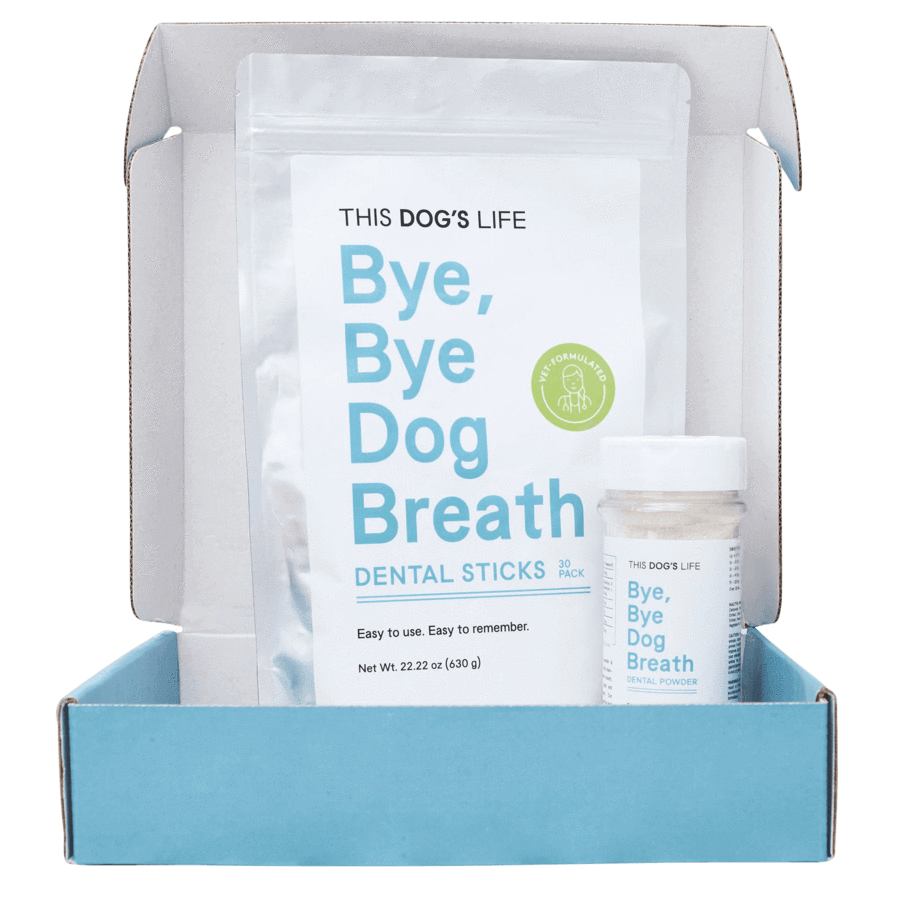 Bye Bye Dog Breath dental sticks and powder