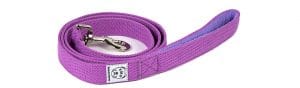 A purple, plastic-free alternative dog leash on a white background.