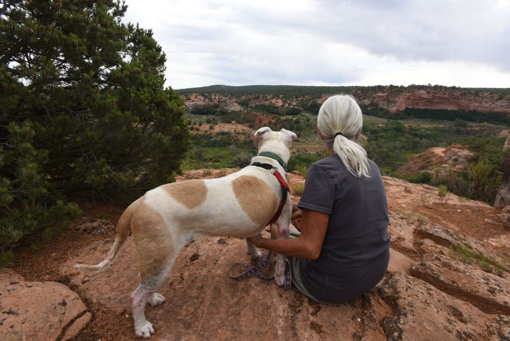 woman and dog hiking