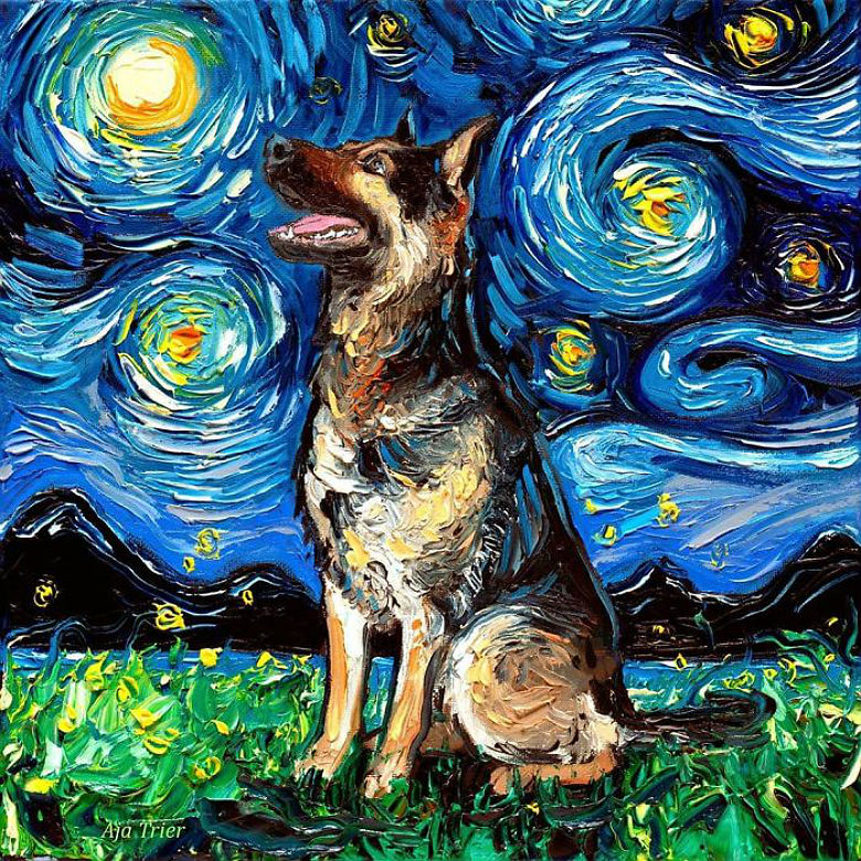 German Shepherd dog painting