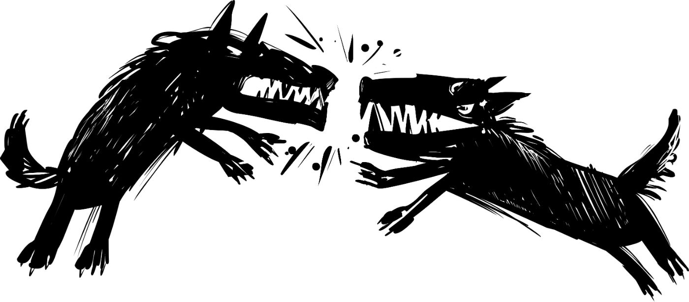 A black and white drawing of expert advice on safely breaking up a dog fight.