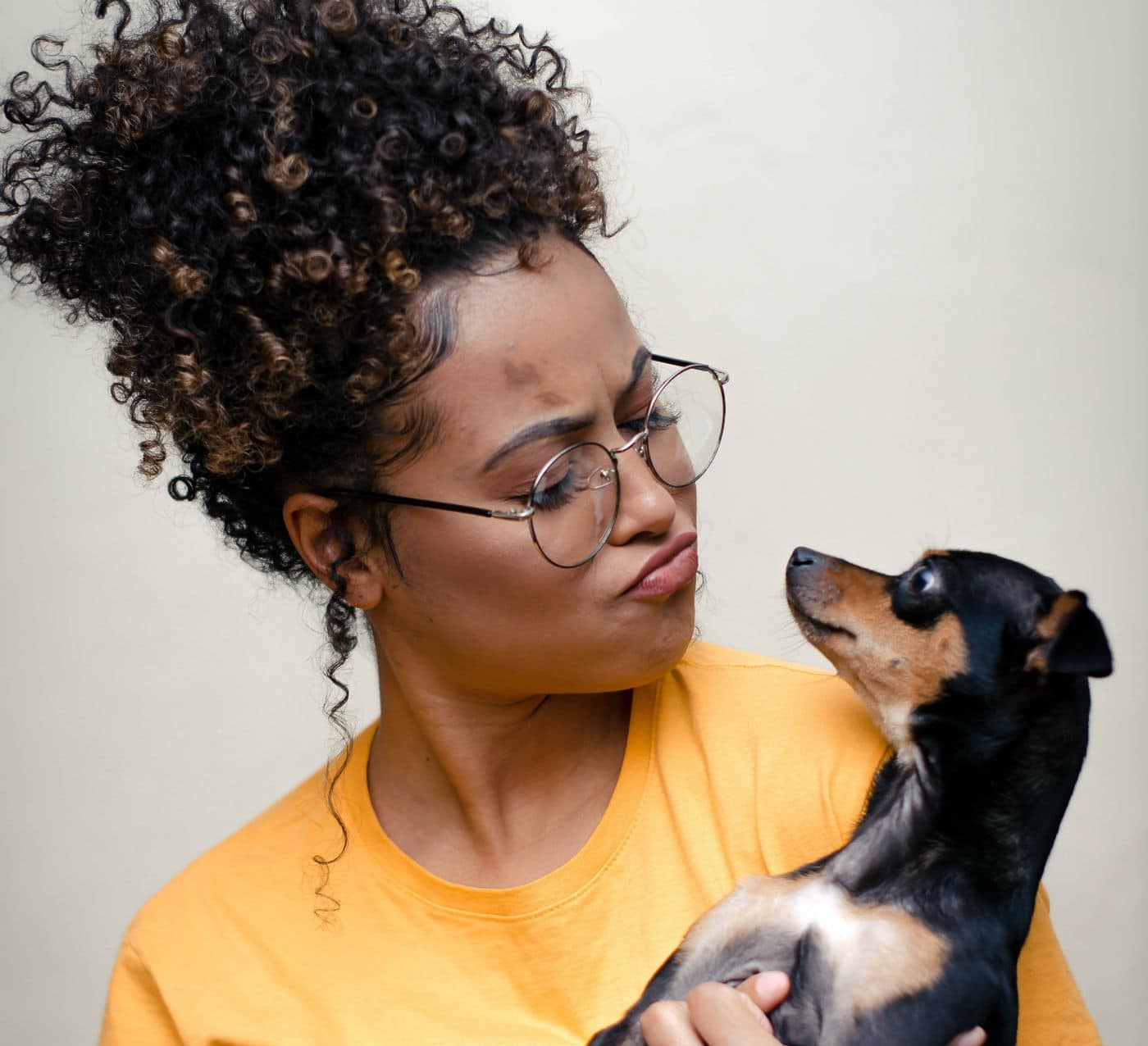 women looking at dog