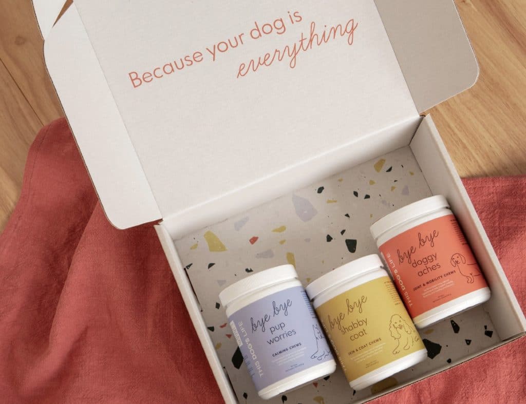 A box of dog treats with the words "This Dogs Life: Because Your Dog Is Everything.