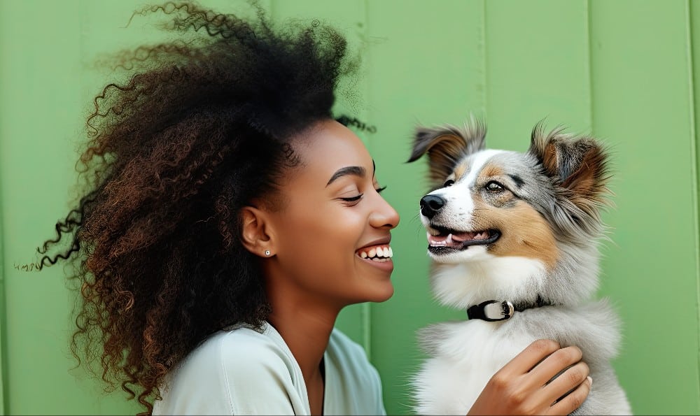 happy dog and female owner