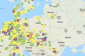 A map showing the locations of Europe's airports, including those in Ukraine.